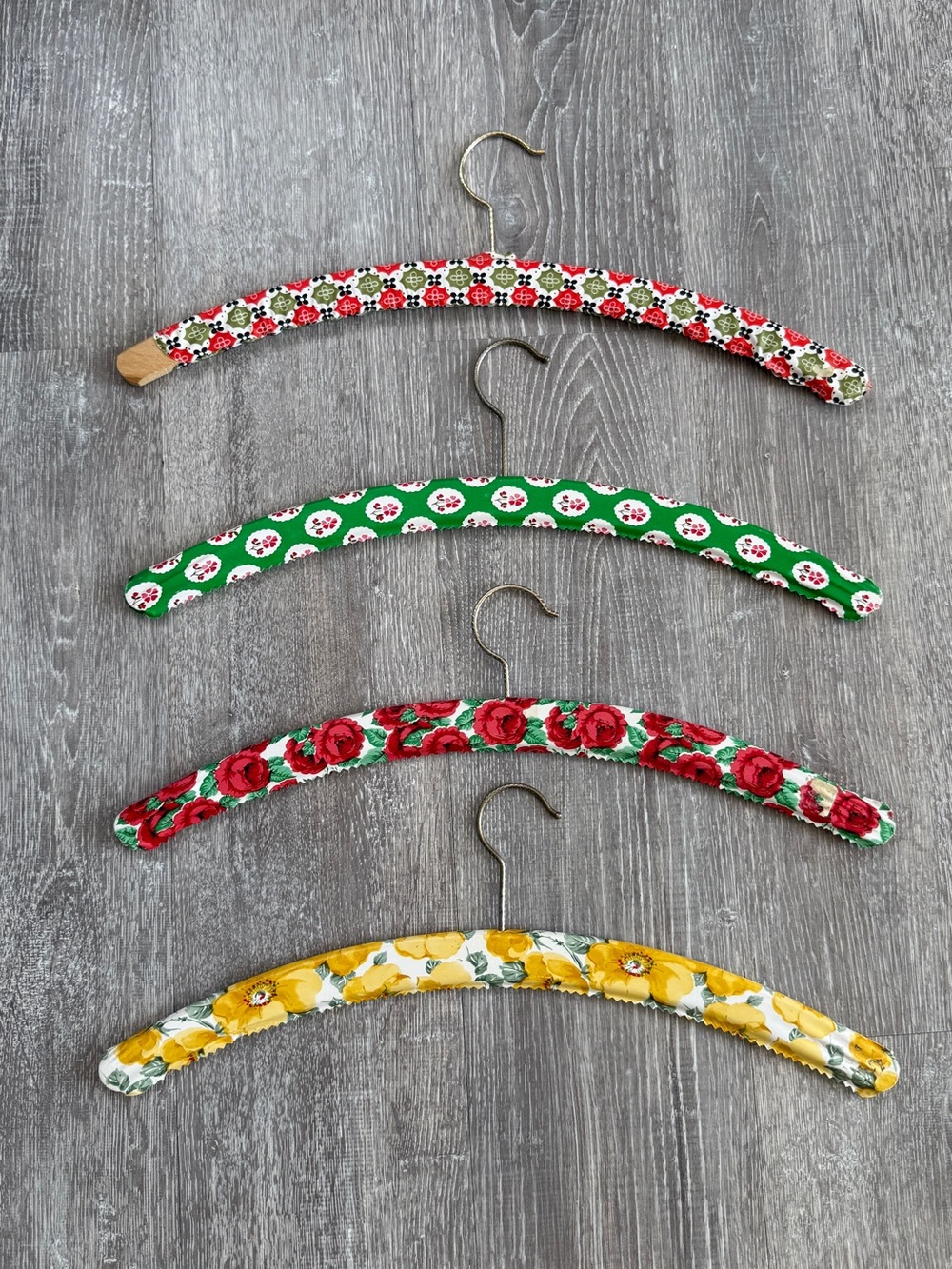 4 vintage hand decorated wood hangers